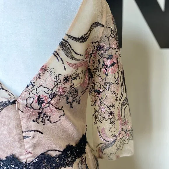 JS Collections Lace Gown with Illusions - Picture 6 of 6